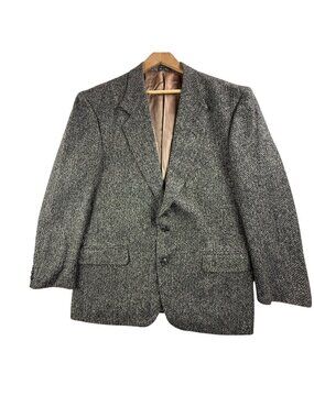 J. RIGGINGS Blazer Mens 44 Brown Herringbone Wool Blend Tweed Sport Coat Jacket